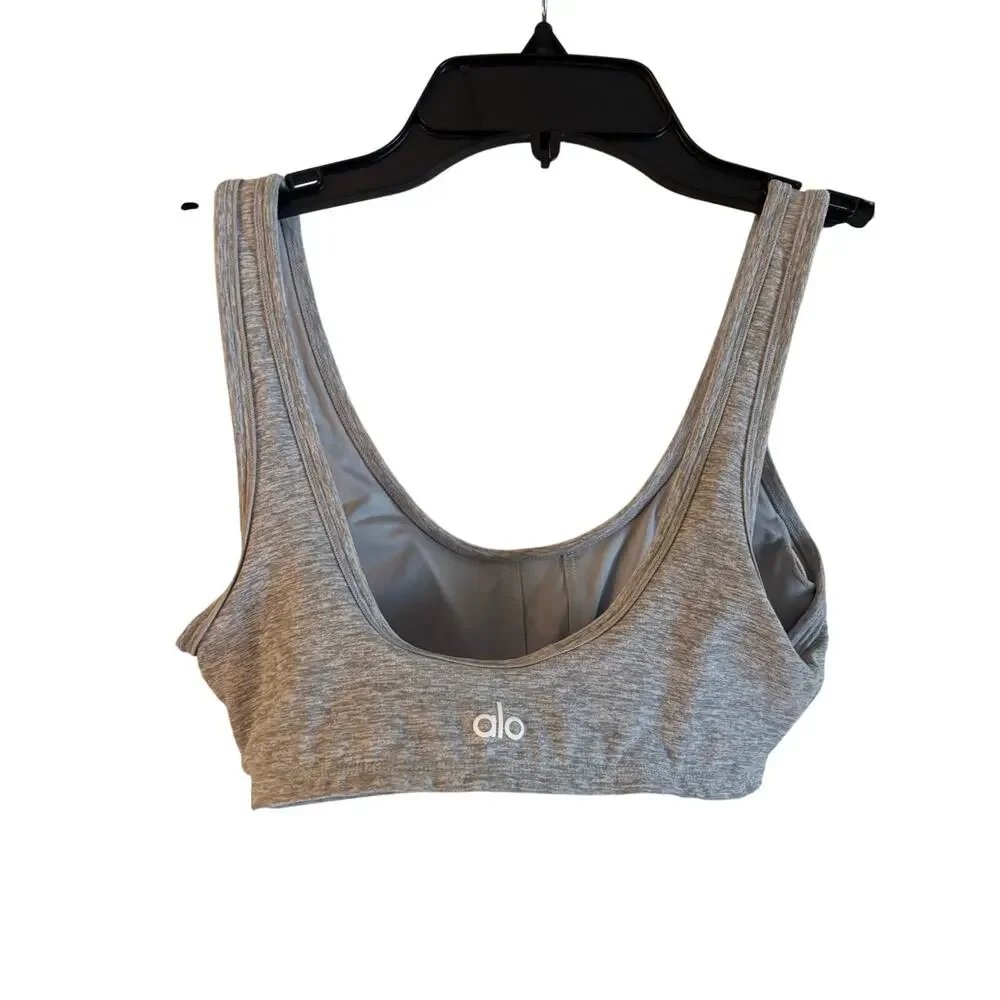 Alo Yoga Alosoft Center Stage Sports Bra Vintage Heather Gray Small Padded